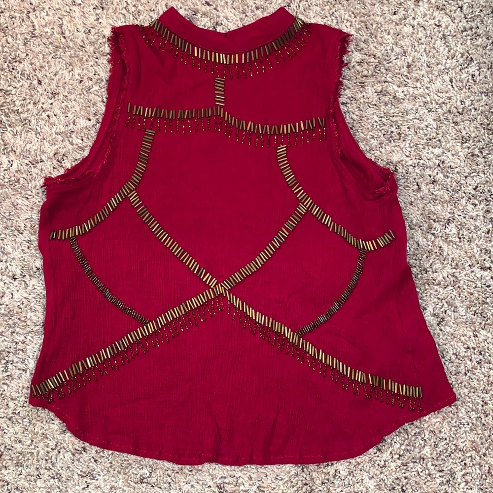 Maroon, beaded top w/ slit open back, size S